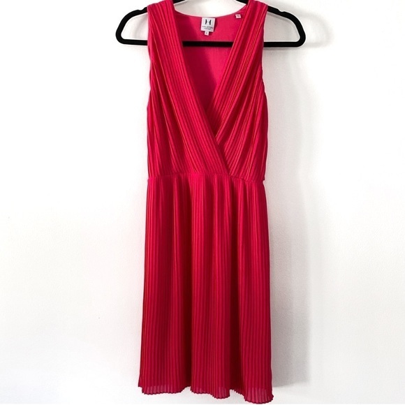 Halston Heritage Pink Red Pleated Mini Cocktail dress size 2 - Picture 1 of 7